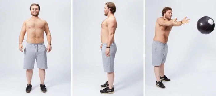 photo de josh apres sa transformation avec une medecine ball