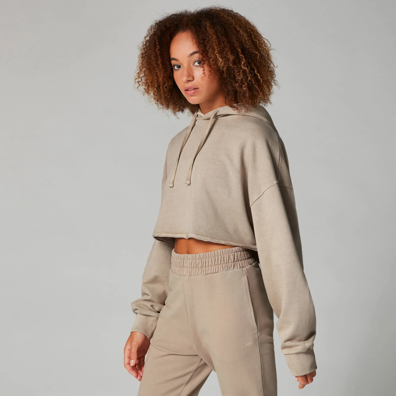 Sweat à capuche court délavé pour femme - Marron - XSImage1