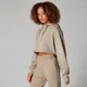 Sweat à capuche court délavé pour femme - Marron