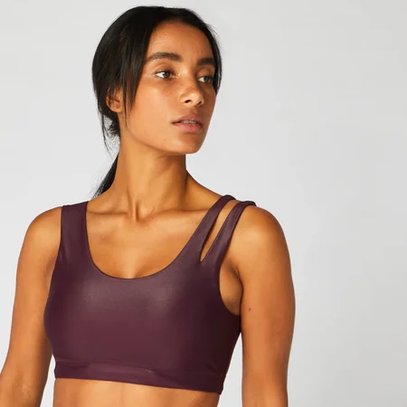 Brassière de sport Metallic Asymmetric — Rouge foncé