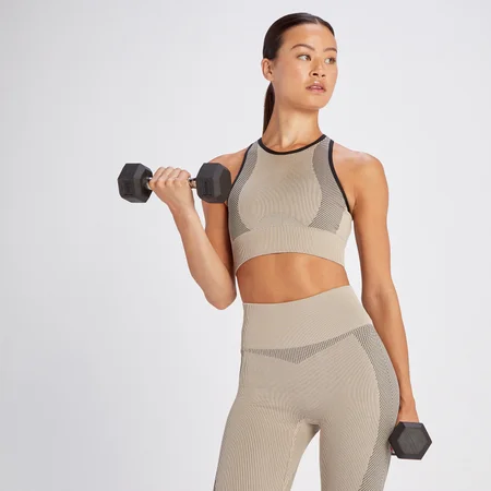 Brassière de sport côtelée sans coutures MP Contrast pour femmes – Sésame/Noir