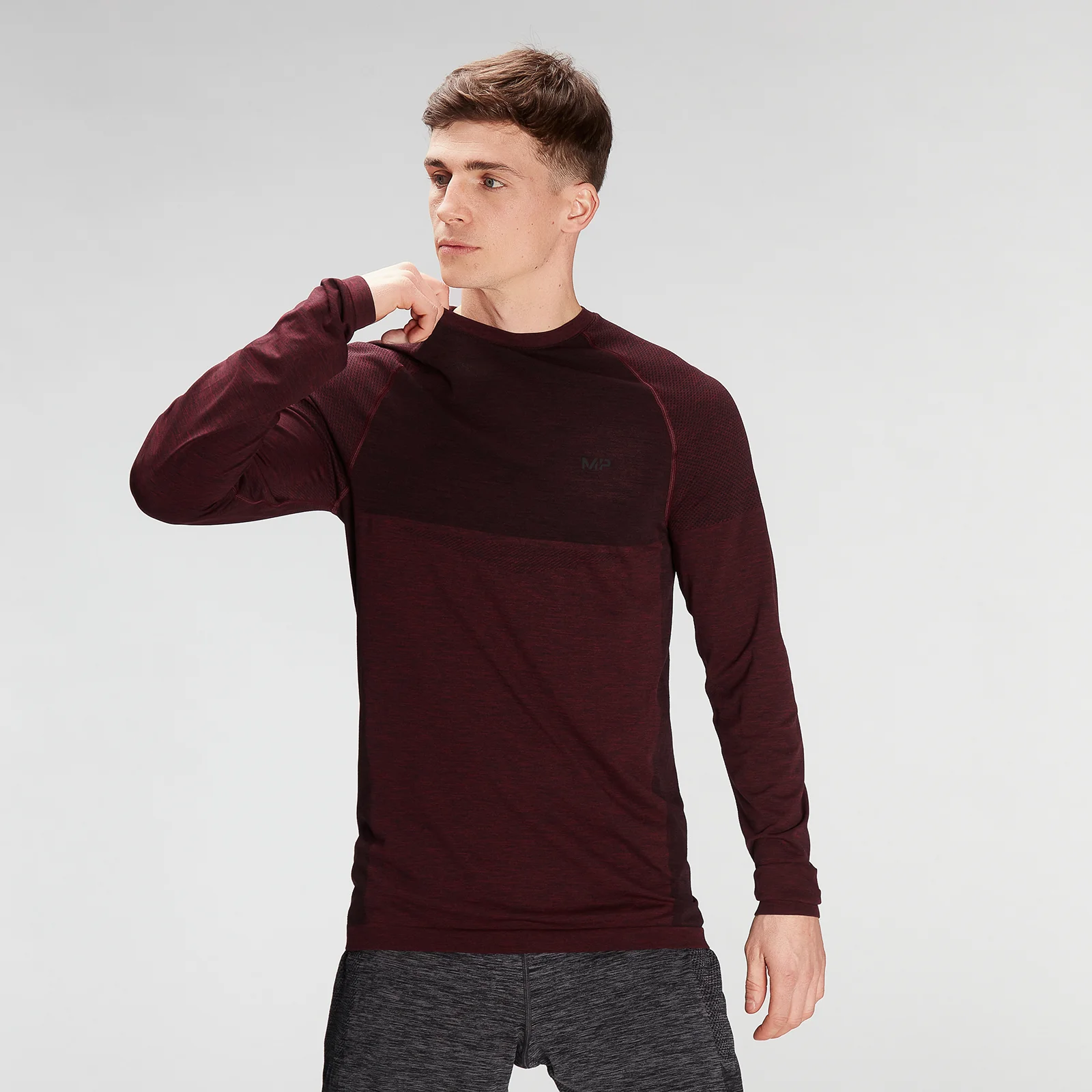 MP Men's Essential Seamless Long Sleeve Top- Washed Oxblood Marl - XXSImage1