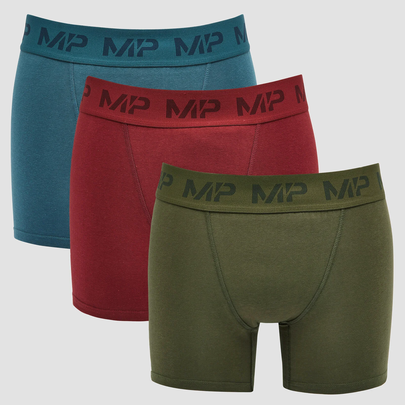 MP Men's Essential Boxers (3 Pack) Oxblood/Sea Blue/Dark Olive - XSImage1