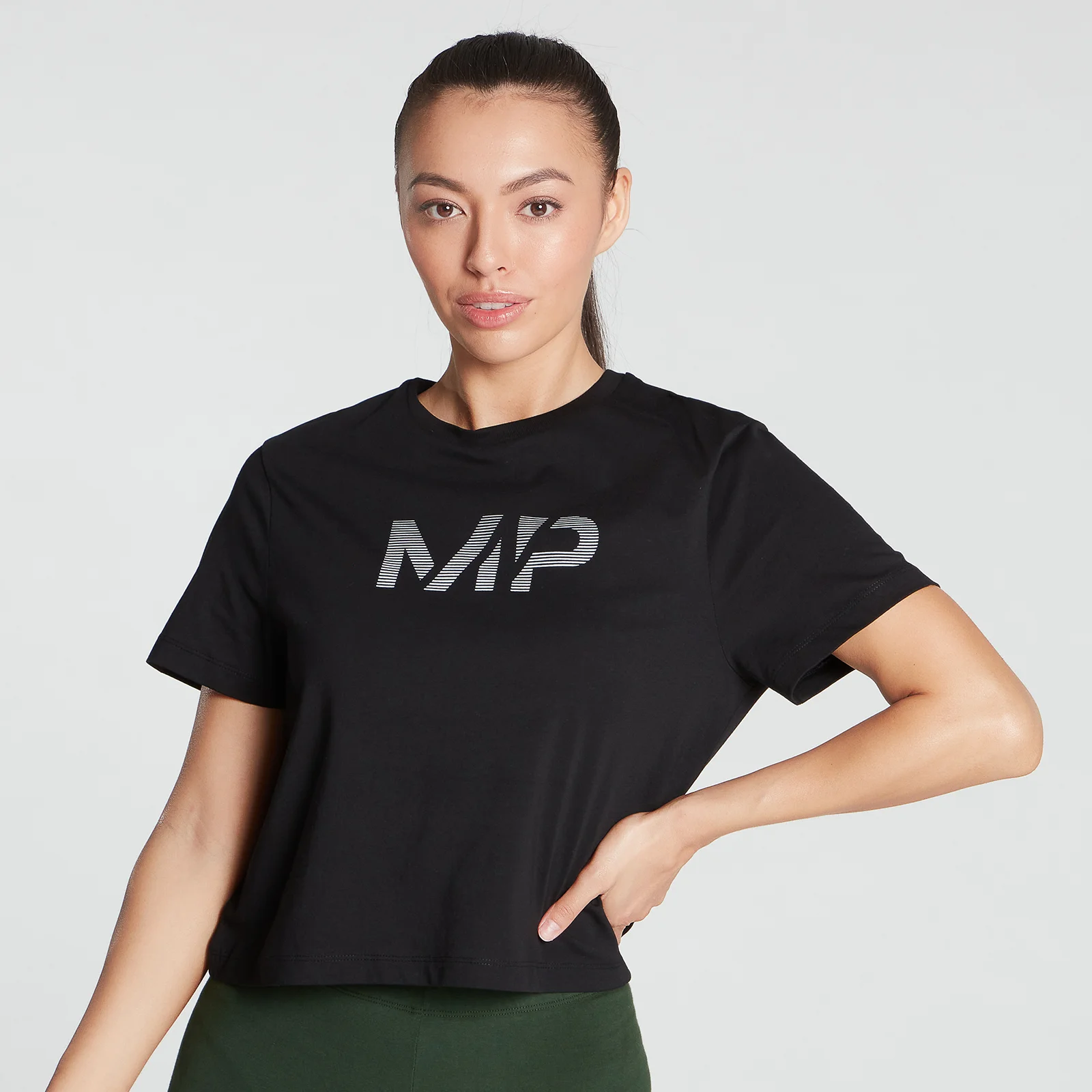 MP Women's Gradient Line Graphic Crop T-shirt- Black - XXSImage1