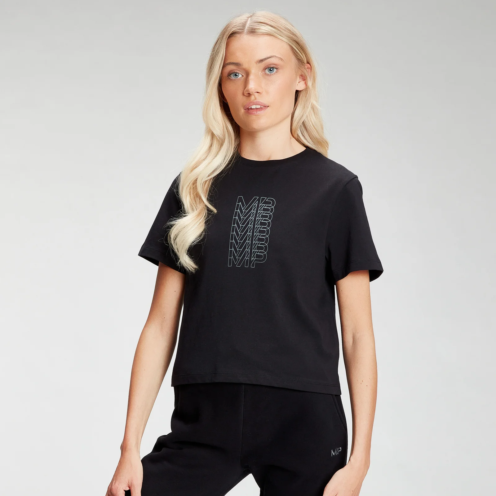 T-shirt court à imprimé répétitif MP pour femmes – Noir - XXSImage1