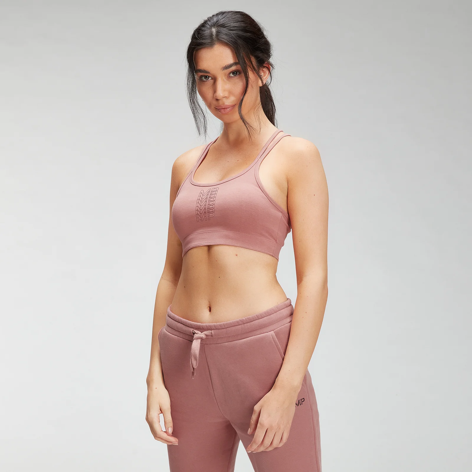 Brassière de sport à imprimé répétitif MP pour femmes – Rose poudré - XSImage1