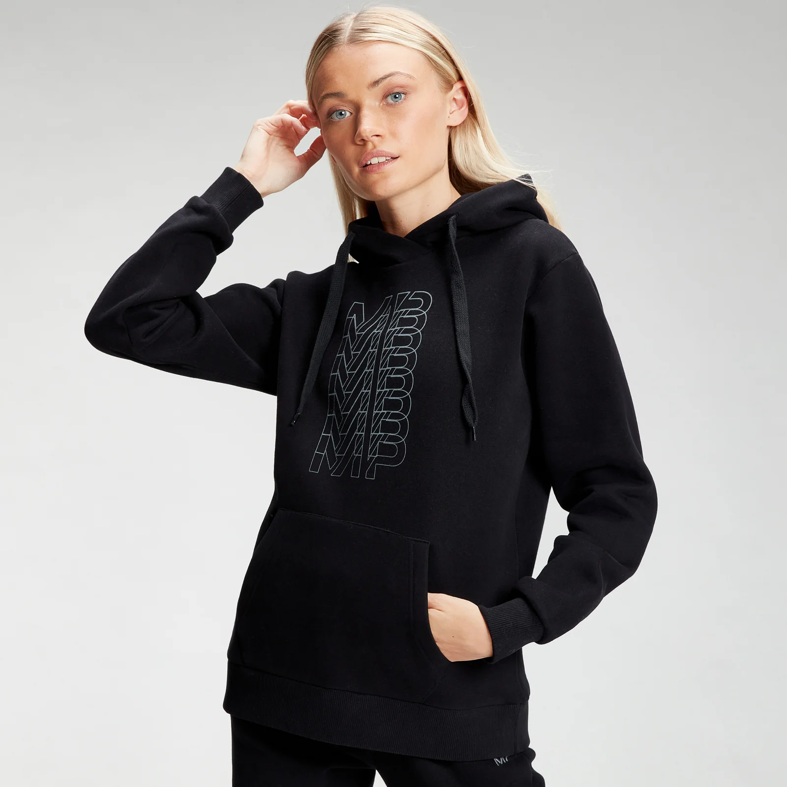 Sweat à capuche à imprimé répétitif MP pour femmes – Noir - XXSImage1