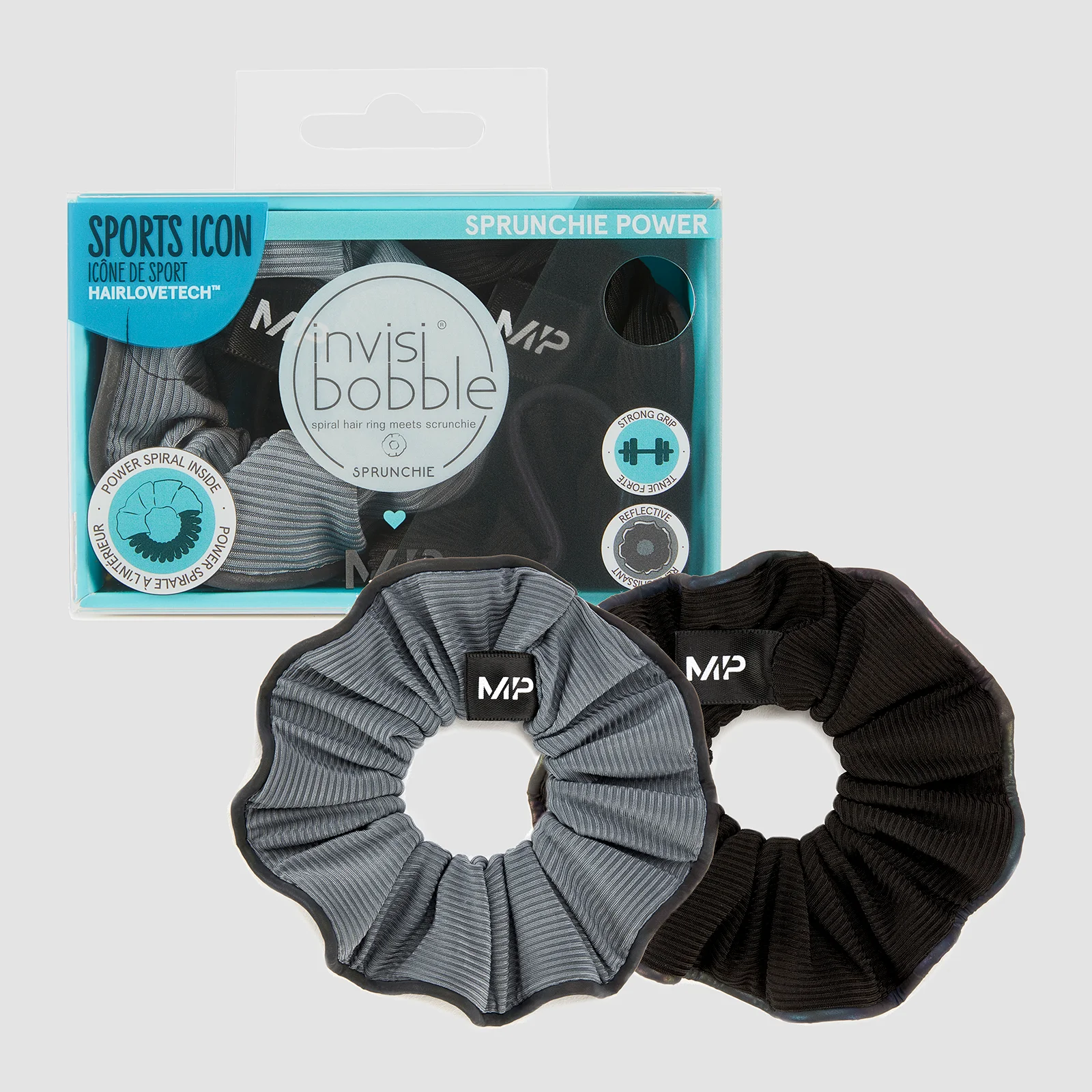 Chouchou réfléchissant Power MP X Invisibobble® – Noir/Bleu glacé – Lot de 2Image1