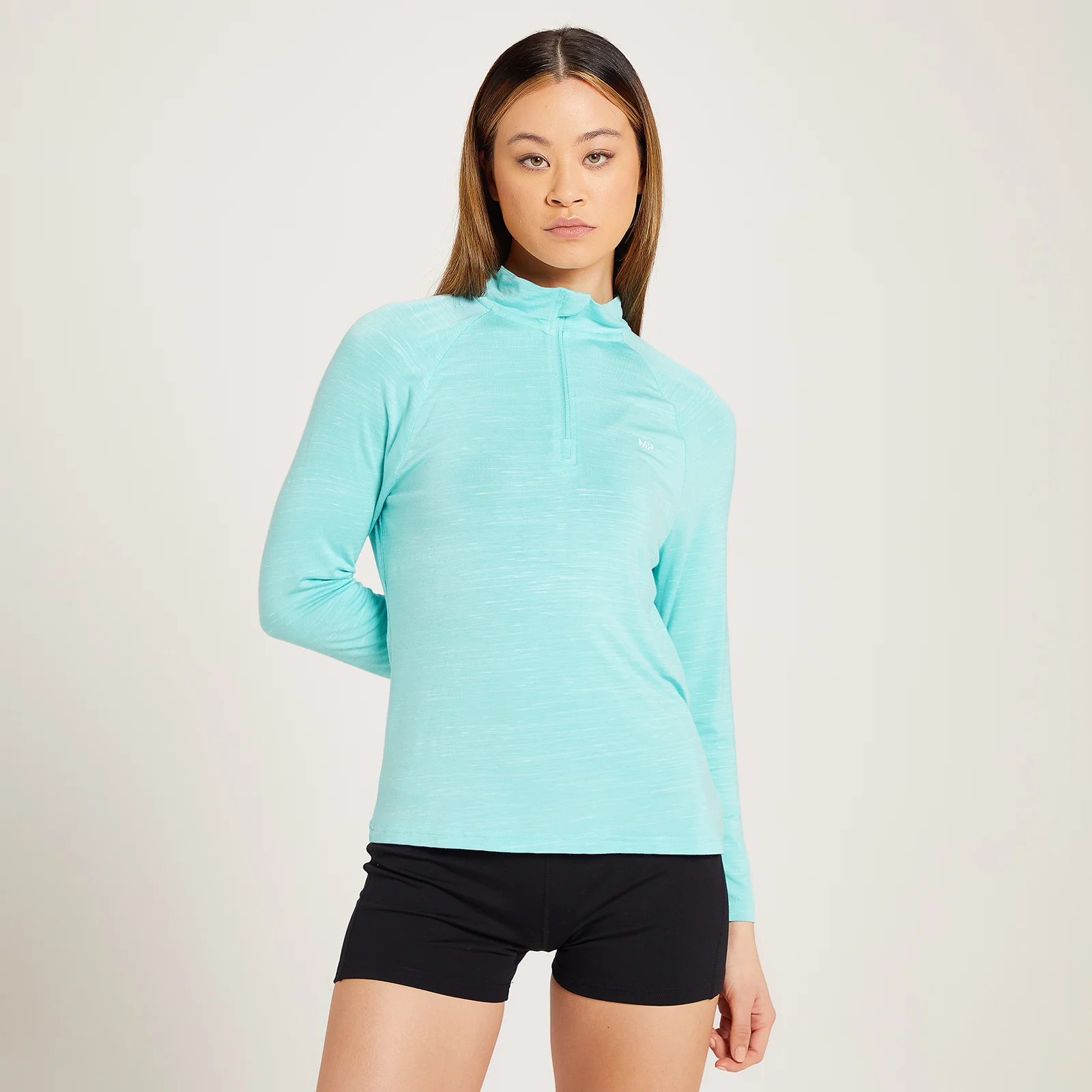 Haut d’entraînement à fermeture éclair ¼ MP Performance pour femmes – Bleu glacial chiné tacheté de blanc - XXSImage1