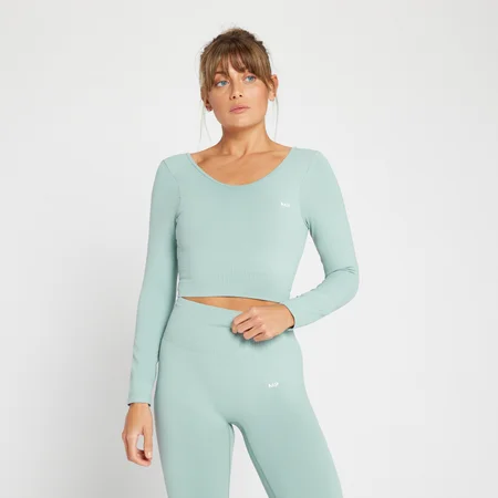 Crop top sans coutures à manches longues MP Composure pour femmes – Bleu glacé