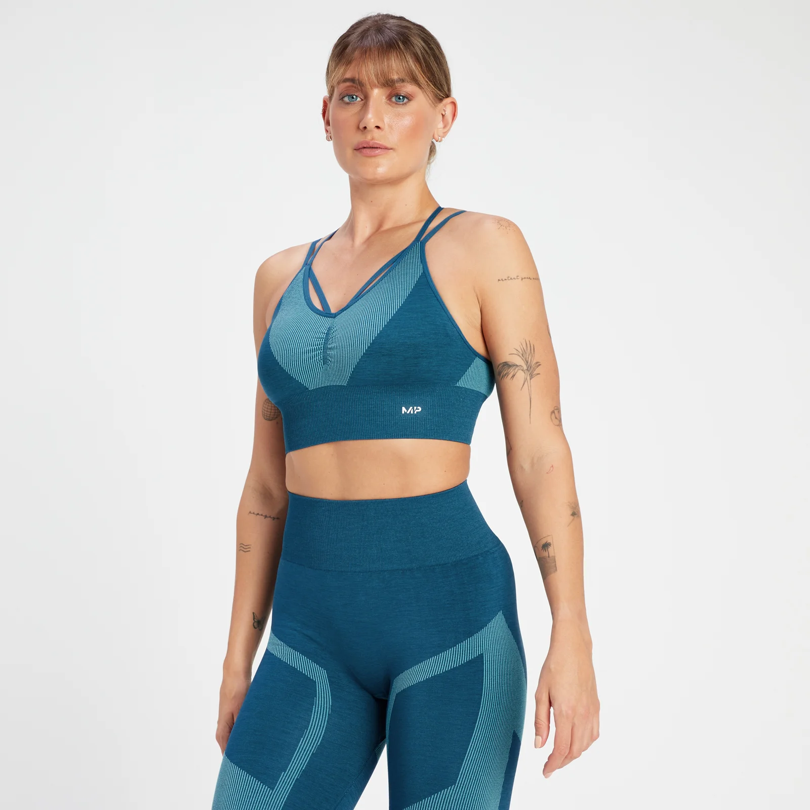 Brassière de sport sans coutures avec effet froncé MP Impact pour femmes – Bleu sarcelle - XSImage1