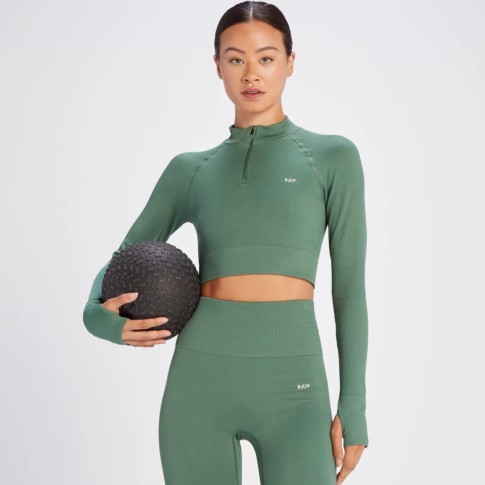 Crop top côtelé sans coutures à fermeture éclair ¼ MP Tempo pour femmes – Pin clair - XSImage1