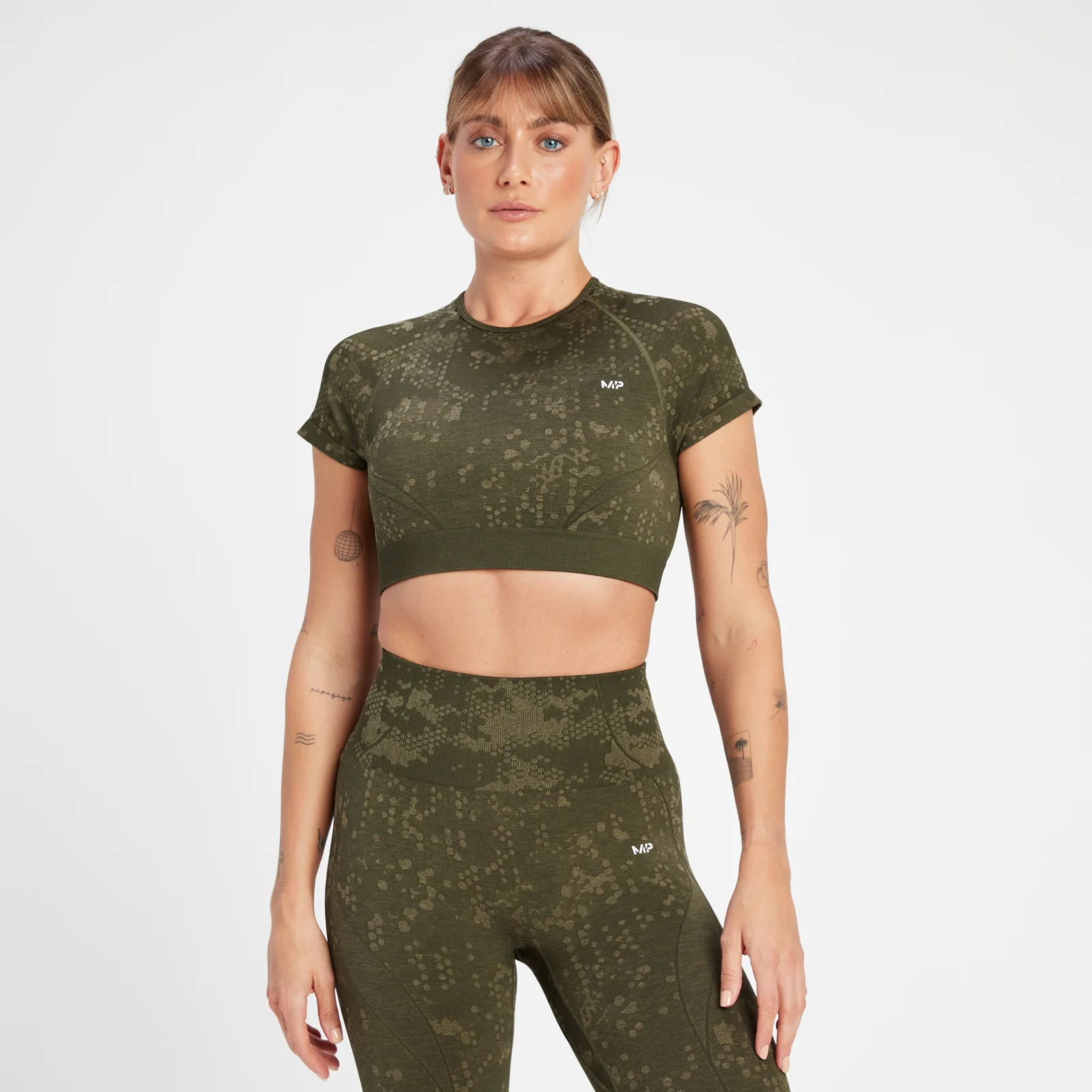 Crop top à motif sans coutures MP Adapt pour femmes – Vert olive - XSImage1