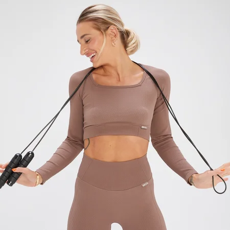 Crop top à manches longues sans coutures MP x Tatiana – Noisette
