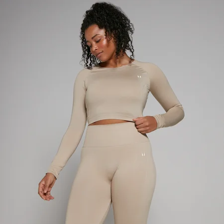 Crop top sans coutures à manches longues MP Shape pour femmes – Grès