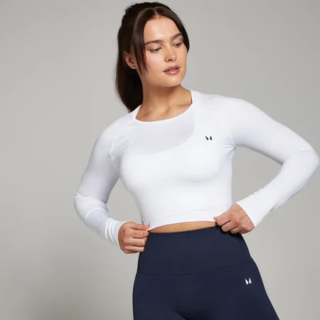 Crop top sans coutures à manches longues MP Shape pour femmes – Blanc