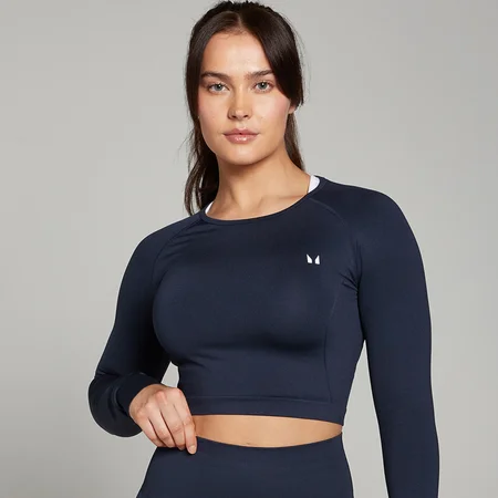 Crop top sans coutures à manches longues MP Shape pour femmes – Bleu marine