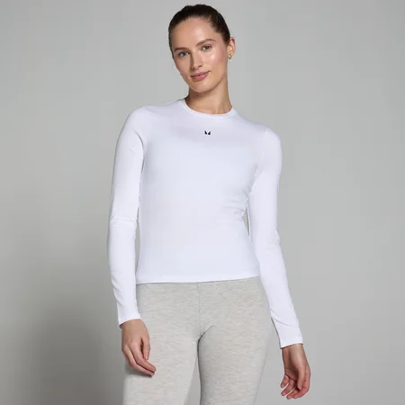 T-shirt moulant à manches longues MP Basics pour femmes – Blanc