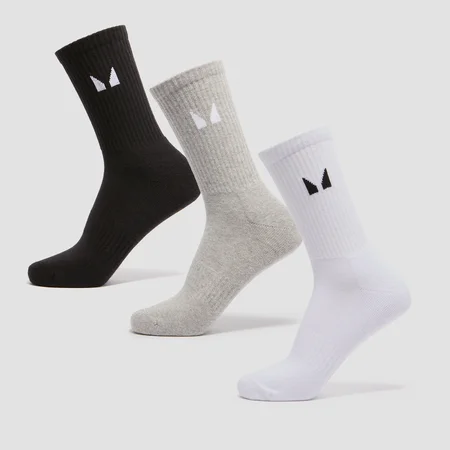 Chaussettes de tennis unisexes MP (lot de 3 paires) – Blanc/Noir/Gris chiné