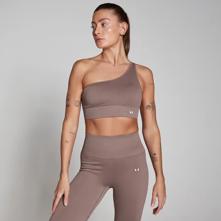 Brassière asymétrique côtelée sans coutures MP Tempo pour femmes – Noisette