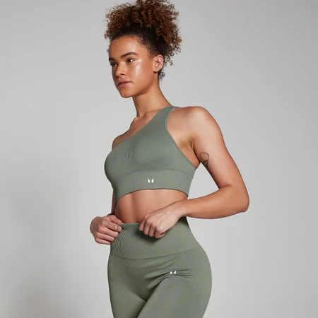 Brassière asymétrique côtelée sans coutures MP Tempo pour femmes – Vert mousse