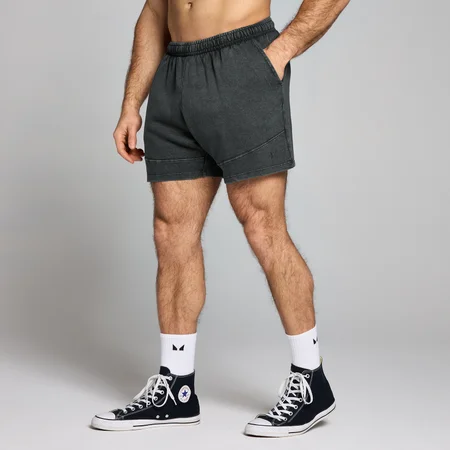 Short d’entraînement graphique délavé MP Origin pour hommes – Noir délavé