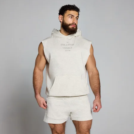 Sweat à capuche graphique délavé sans manches MP Origin pour hommes – Gris chiné