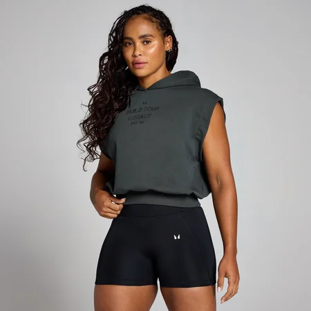 Sweat à capuche court sans manches MP Origin pour femmes – Noir délavé