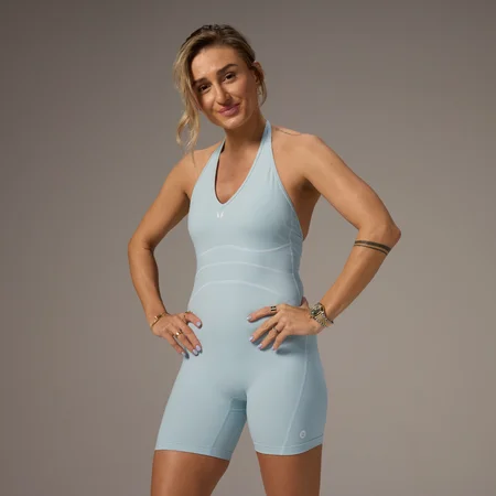Combishort à dos nu contrasté MP X Tatiana – Aqua clair