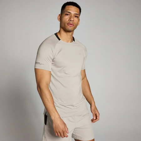 T-shirt d’entraînement quadrillé MP Tempo pour hommes – Gris tourterelle