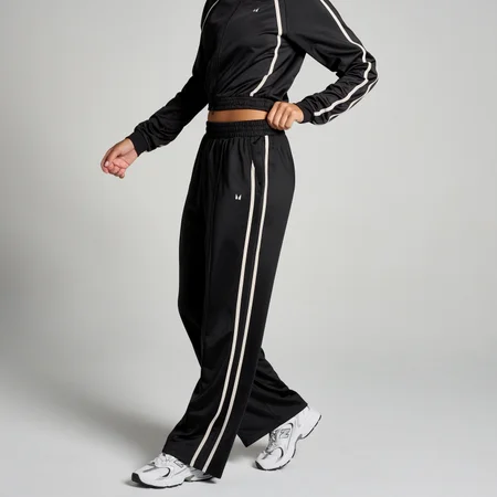 Pantalon de jogging coupe droite en maille MP pour femmes – Noir/Blanc