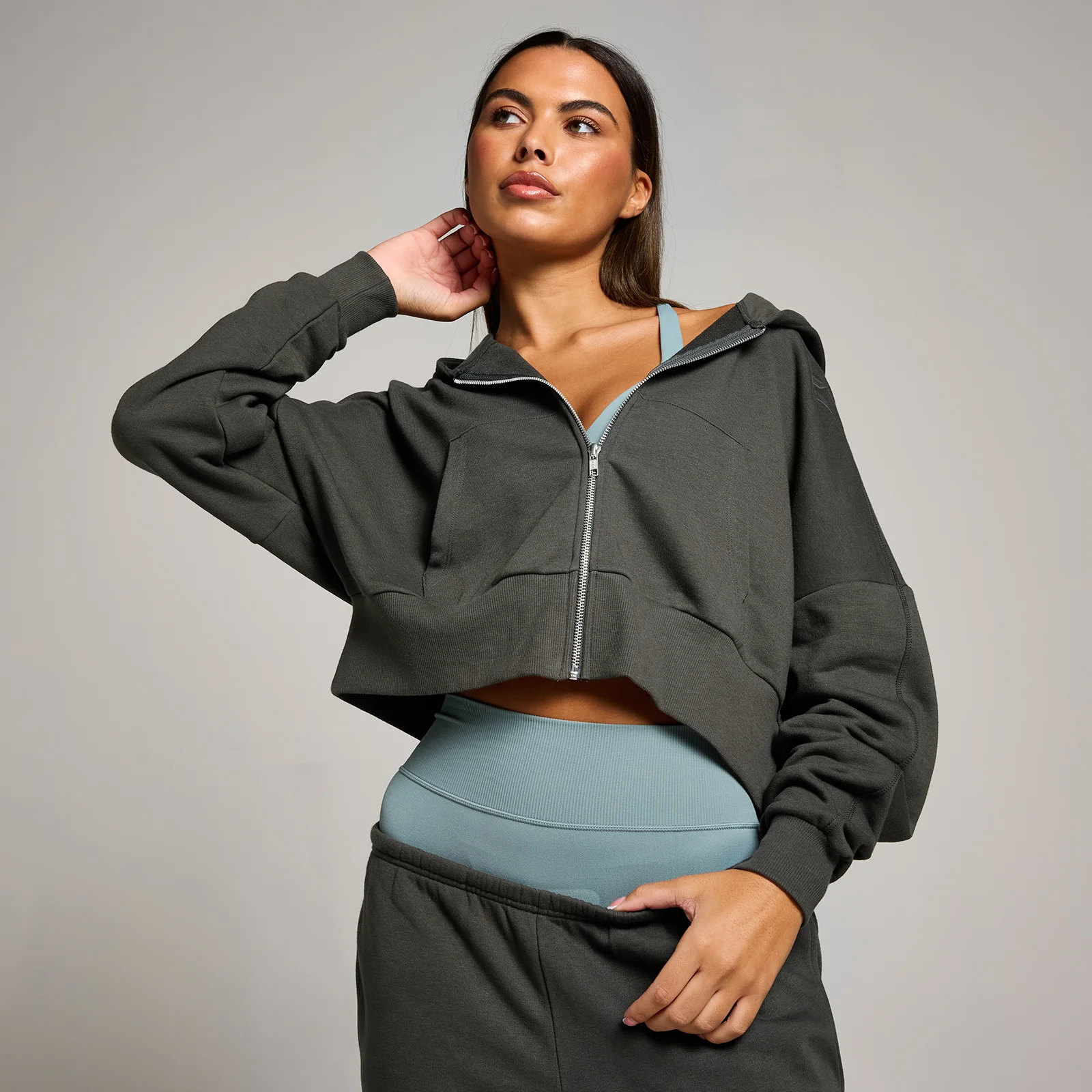 Sweat à capuche court zippé MP Tempo pour femmes – Gris nuit - MImage1