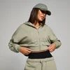 Sweat à capuche court brodé avec fermeture éclair MP pour femmes - Sauge foncée