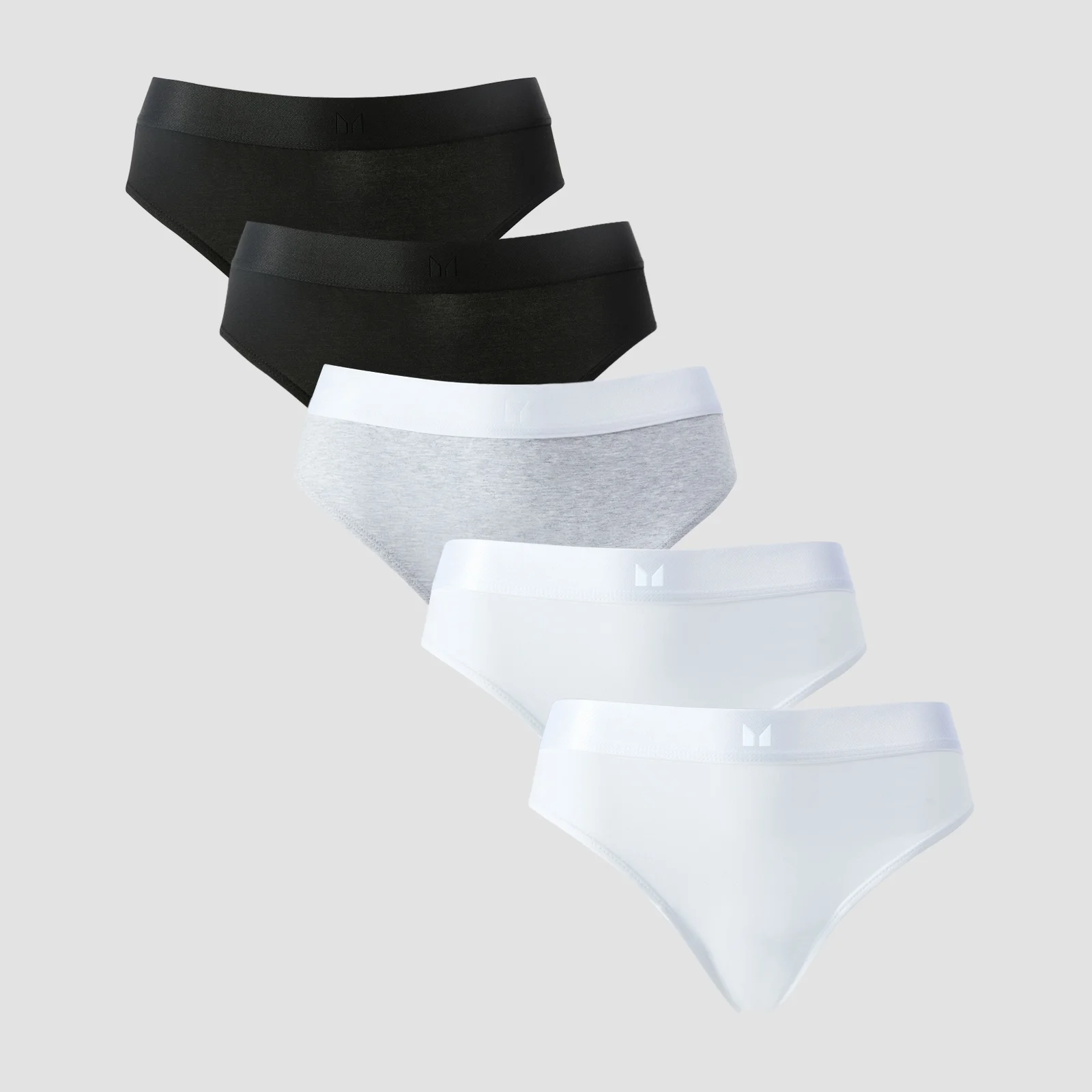 Culotte de style bikini taille mi-haute MP pour femmes (lot de 5) – Blanc/Noir/Gris chiné - XSImage1