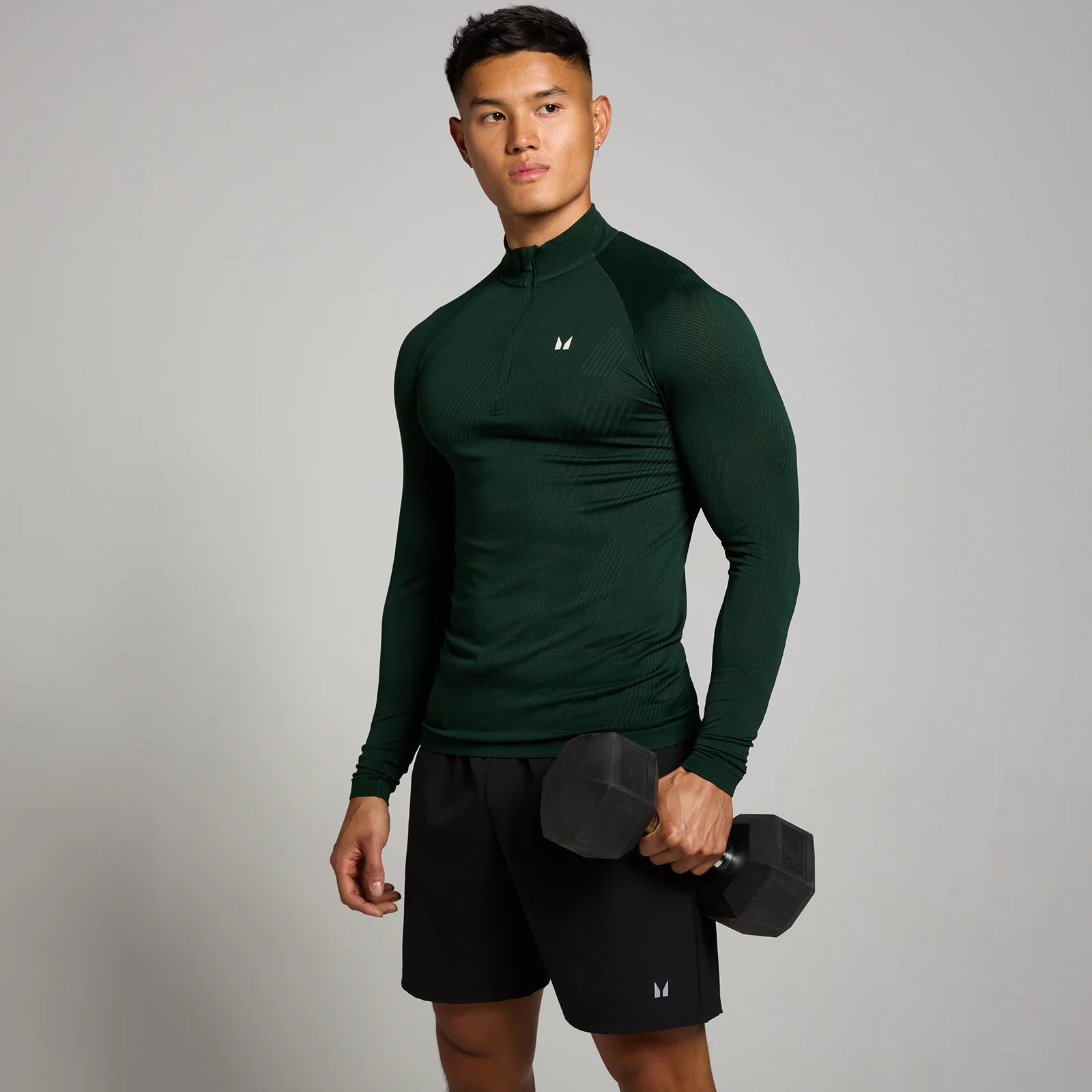 Haut sans coutures à fermeture éclair ¼ MP Tempo Pillar Graphic pour hommes – Émeraude foncé - XSImage1