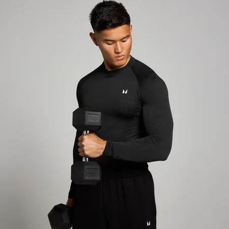 Haut à manches longues sans coutures MP Tempo Pillar Graphic pour hommes – Noir
