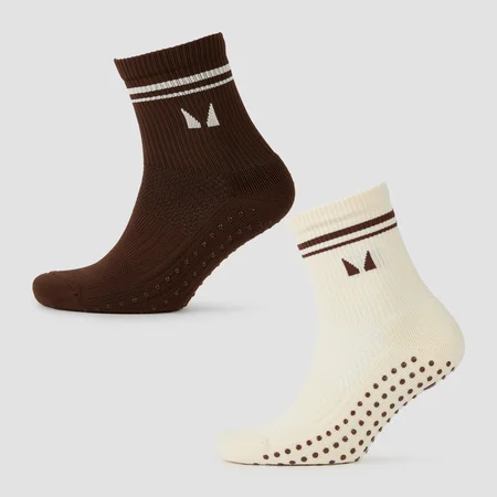 Chaussette de pilates MP (lot de 2 paires) – Crème douce/Chocolat