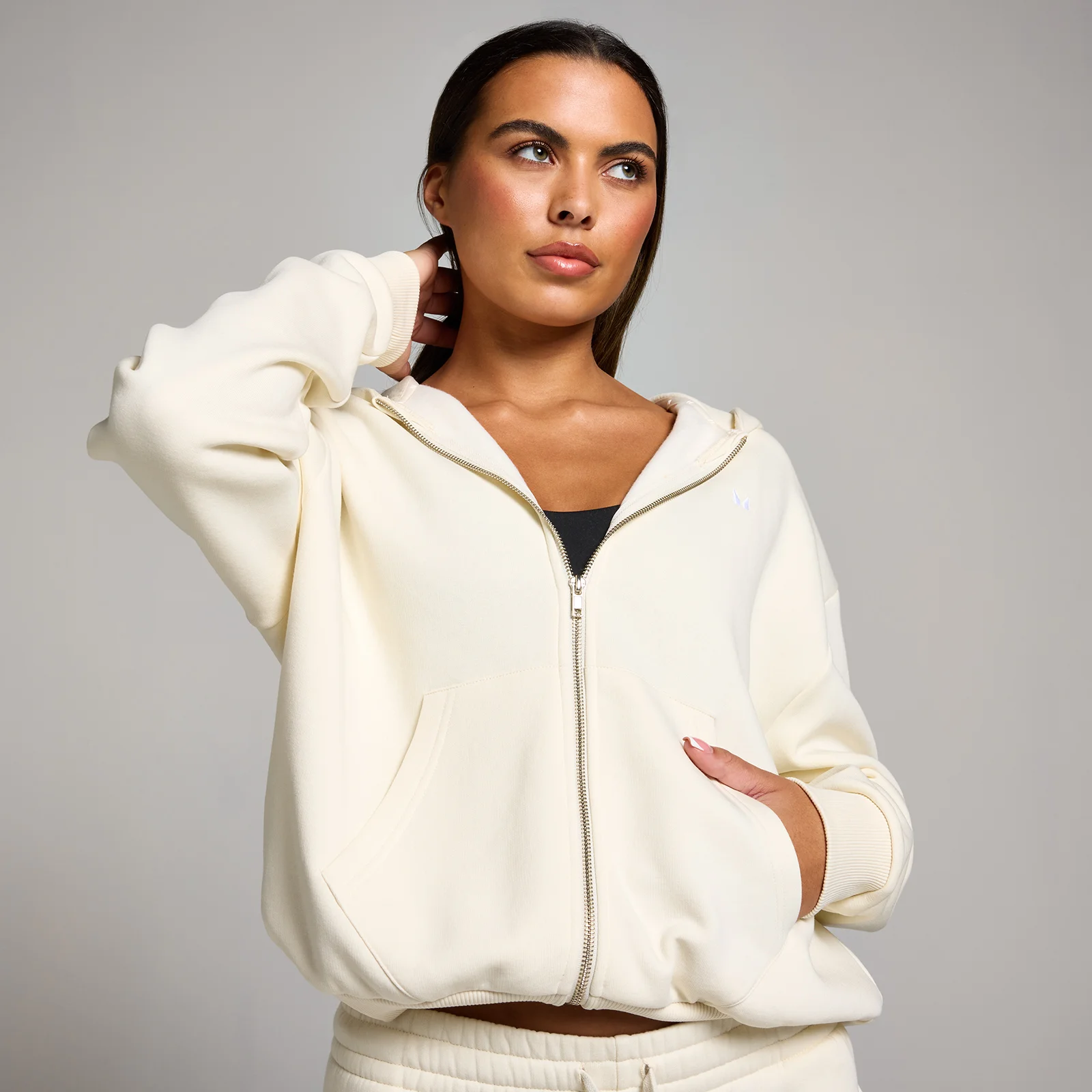Sweat à capuche à fermeture éclair intégrale MP Basics pour femmes – Crème clair - MImage1