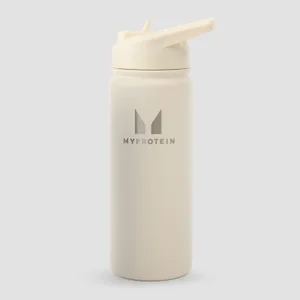 Gourde en acier inoxydable recyclé avec paille rabattable Myprotein 500 ml – Crème naturel - Colour Natural Cream