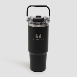 Bouteille métallique recyclée avec poignée supérieure et paille Myprotein 900 ml - Noir - Colour Black