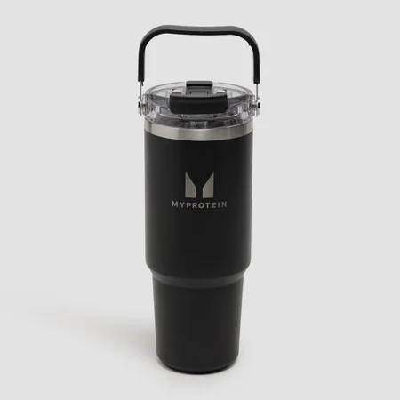 Bouteille métallique recyclée avec poignée supérieure et paille Myprotein 900 ml - Noir