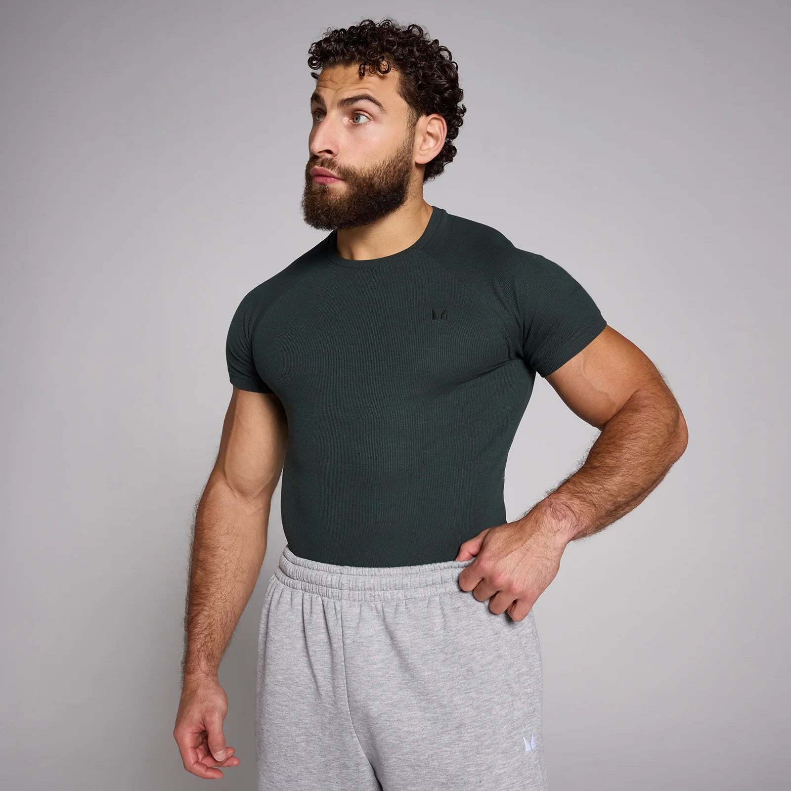 T-shirt moulant côtelé MP Origin pour hommes - Noir délavé - LImage1