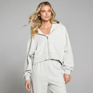 Sweat à capuche zippé léger à envers bouclé MP femme - Gris chiné - Size XS