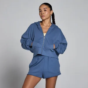 Sweat à capuche zippé léger en molleton bouclette MP femme - Bleu ardoise - Size S