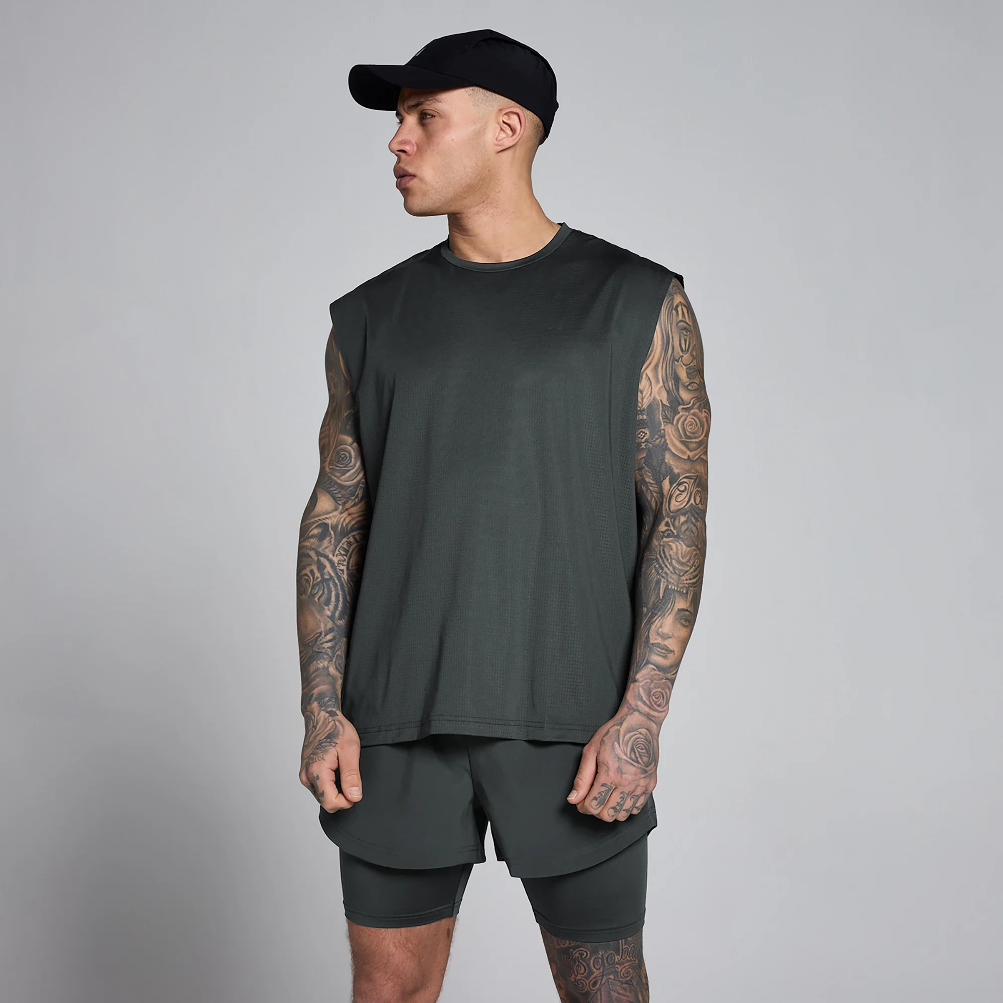 Débardeur mesh oversize Hybrid MP homme - Noir délavé - LImage1