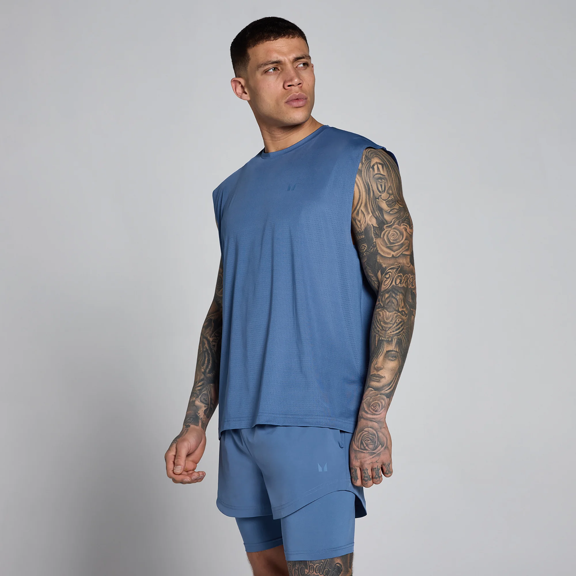 Débardeur oversize en mesh MP Hybrid homme - Bleu ardoise - SImage1