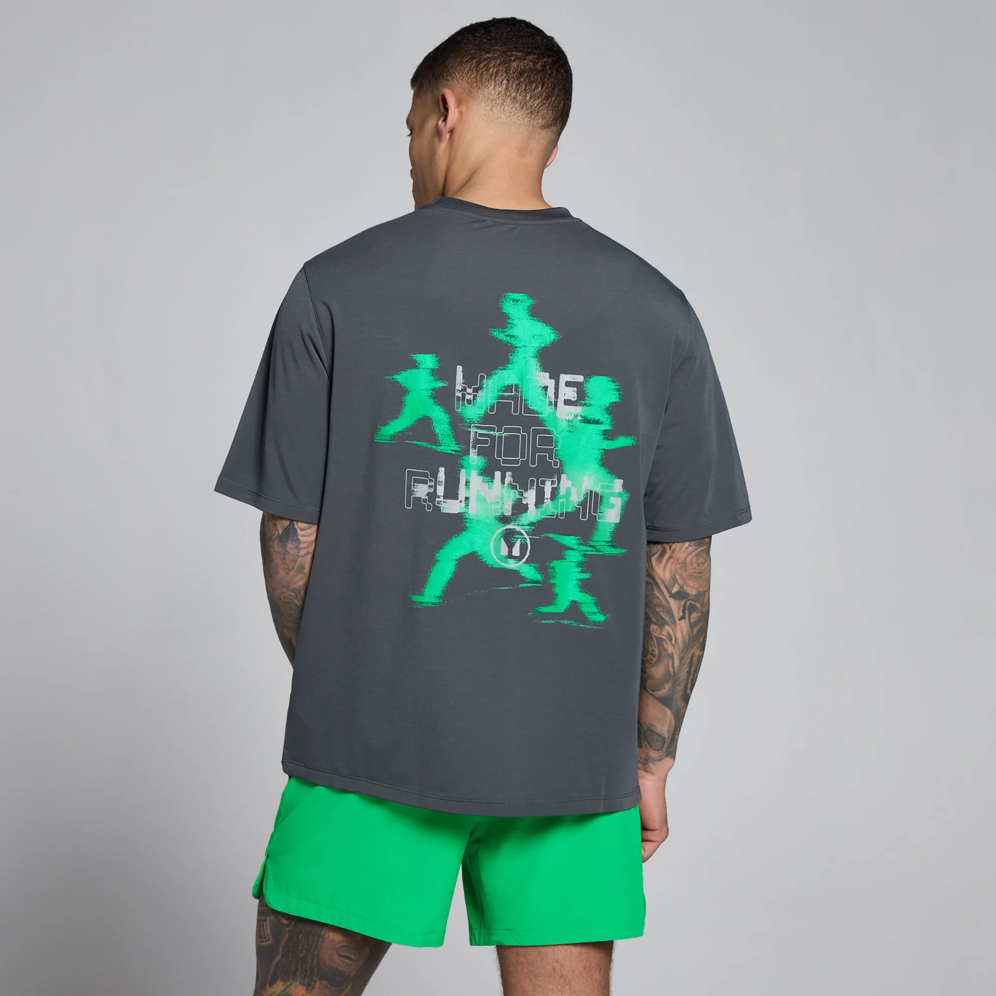 T-shirt graphique coton modal Velocity MP homme - Gris foncé/vert - SImage1