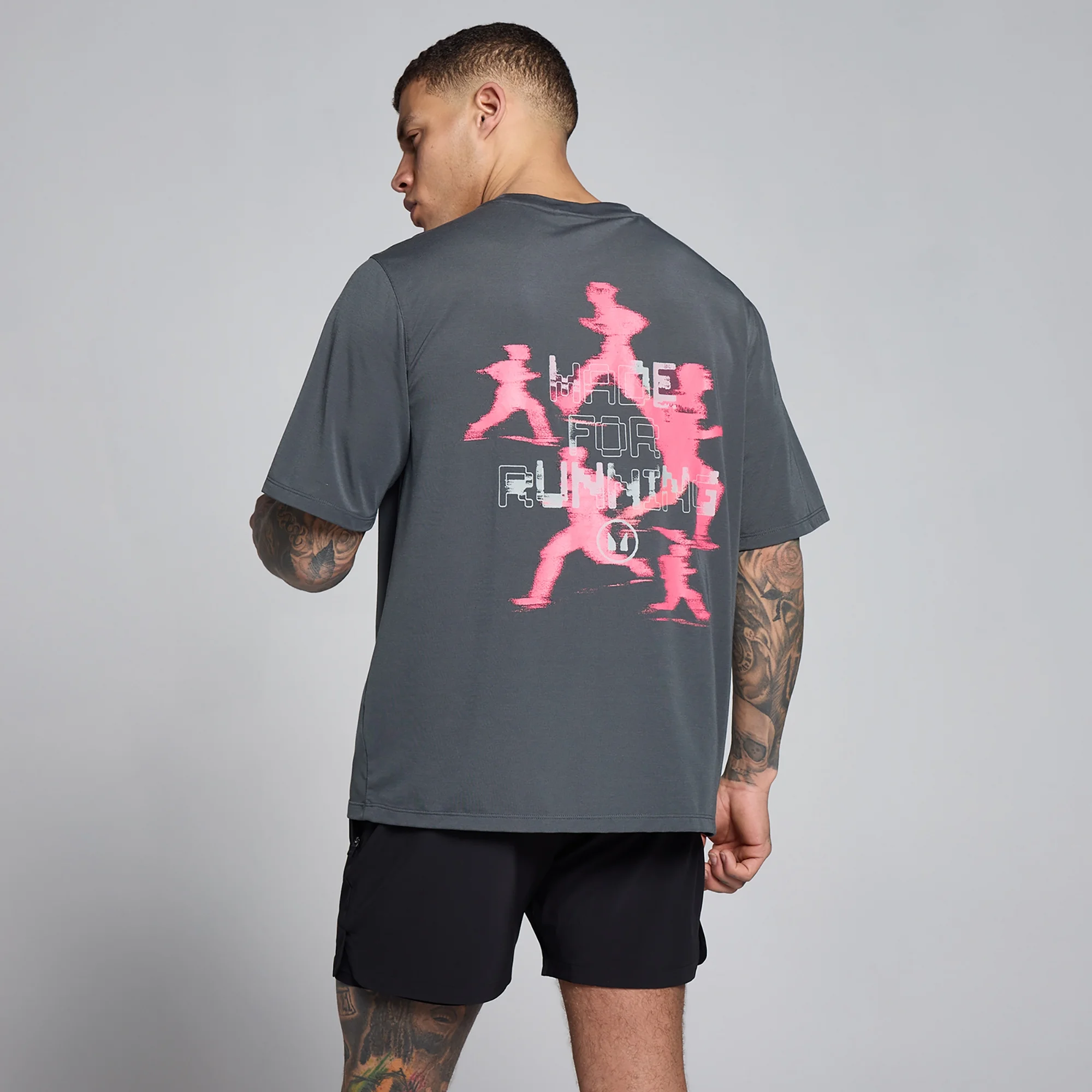 T-shirt graphique coton modal Velocity MP homme - Gris foncé/rose - XSImage1