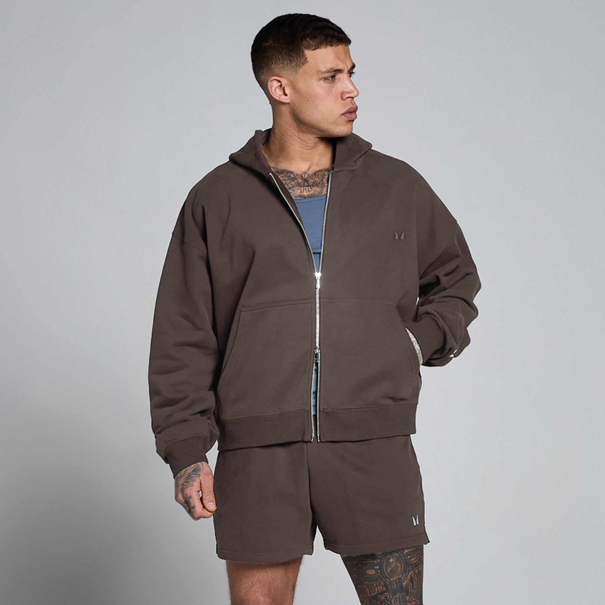 Sweat à capuche zippé bidirectionnel oversize en molleton Lift MP homme - Chocolat - XSImage1