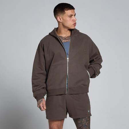 Sweat à capuche zippé bidirectionnel oversize en molleton Lift MP homme - Chocolat